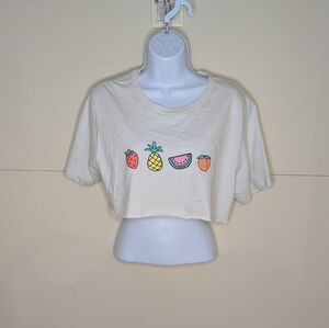 Mighty Fine Crop Top Tee Fruit Graphic *Minor Flaw*